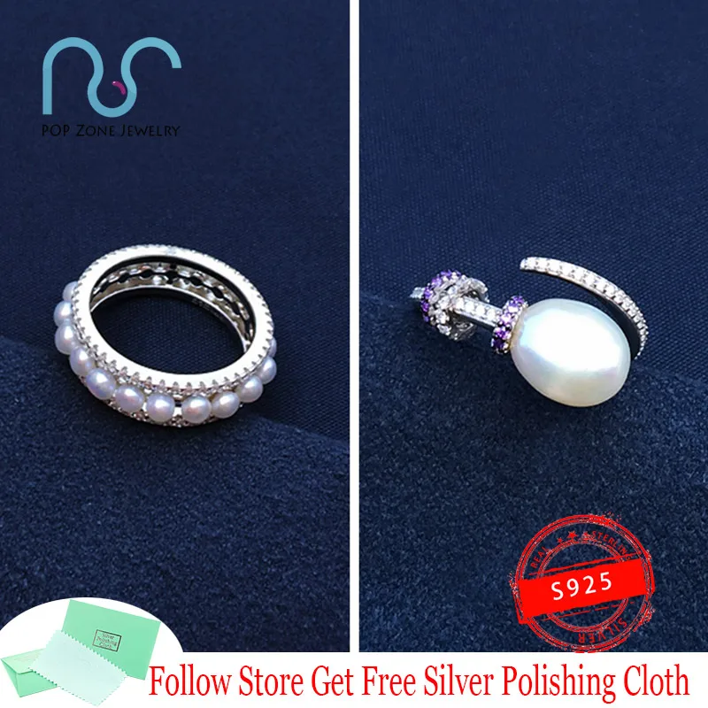 

ETERNELLE Series Double Paved Hoop Ring With Pearls S925 Sterling Silver Luxury Ring Natural Pearl Open Ring Romantic Jewelry