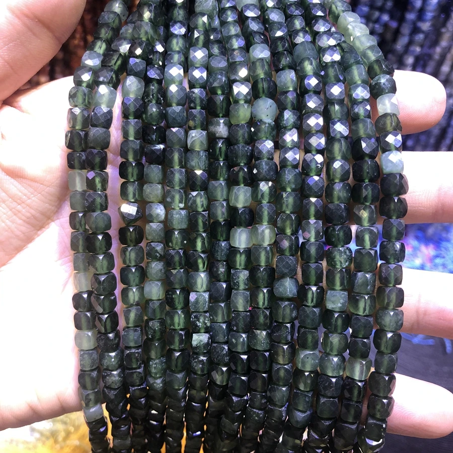 

1string 15.5" Genuine Nephrite Jade Beads 4mm Micro Faceted Cube Gem Spacer Beads,Small Square Beads for jewelry
