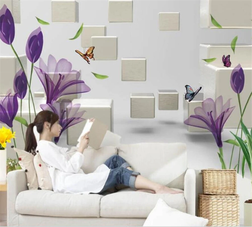 

3D-обои beibehang под заказ, современная мода, HD, фиолетовая Магнолия, телевизор, гостиная, спальня, фоновая роспись, украшение для дома