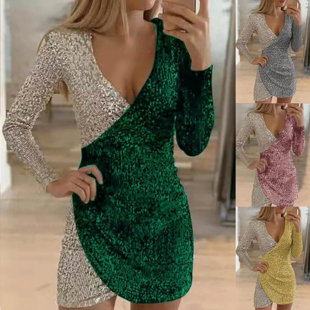 

Formal Dress Shiny Skinny Comfy Above Knee Length Sheath Dress Bodycon Dress for Party