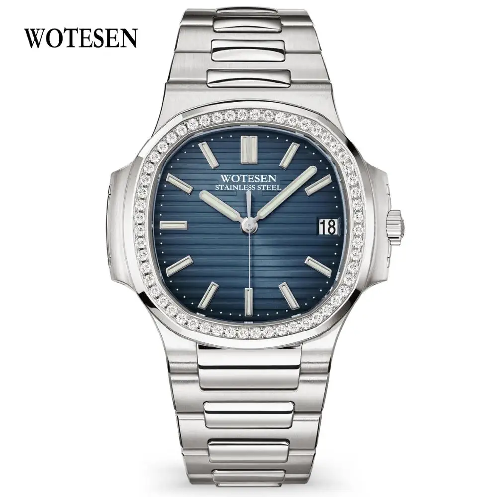 Новые мужские часы Patek, роскошные часы топ бренда с бриллиантами, мужские Модные Повседневные военные водонепроницаемые часы из нержавеющей стали золотистого цвета