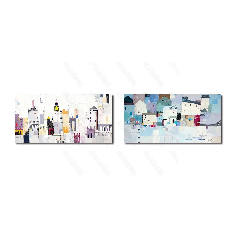 

Modern Style Canvas Material Color Drawing Animation Building Building Background Poster 2Pc and Living Room Wall Sofa Art