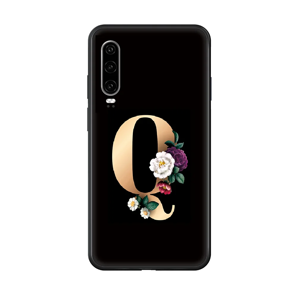 

English Alphabet Classic Elegant Flowers Phone case For Huawei P 30 10 20 40 Lite Smart Z Pro 2019 black cell cover prettyfunda