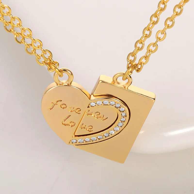 

Couples Forever Love Heart Pendant Necklace Golden Stainless Steel Chain Crystal Set Necklace Accessories jewelle Gift