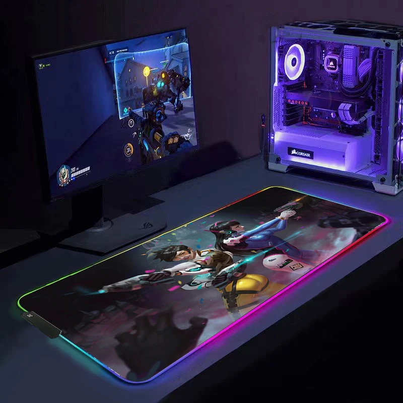 

Игровой коврик для мыши D.va Girl со светодиодный светильник кой, коврик для игровой мыши XXL, большой коврик для мыши RGB, коврик для overwatch/world of ...