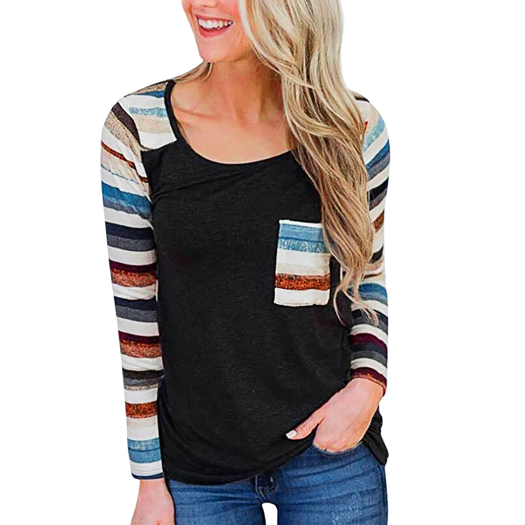 

Free Shipping Women Tops And Blouses Fashion Autumn Winter Stripe O-neck Casual Top Ladies Long Sleeve Shirt Woman Clothes