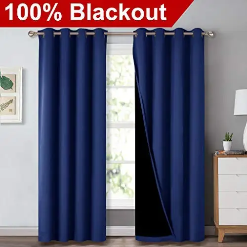 Navy Blue NICETOWN 1 шт. двойной слой полный затемнение шторы супер толстый изолированный полный затемнение драпировки с черным лайнером для жизни - Цвет: Navy Blue