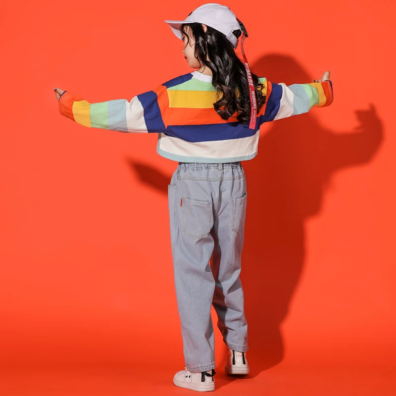 Детская одежда для выступлений в стиле хип хоп джинсовые брюки наряды девочек