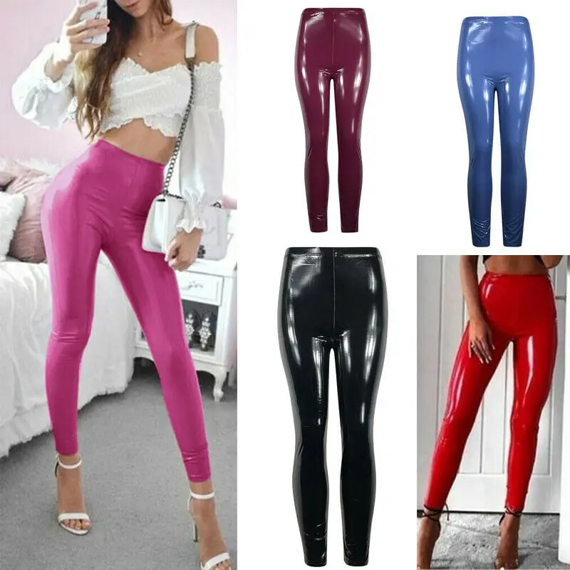 Women Sexy PU Leather Pants Fashion High Waist Stretch Leggings Slim Wet Look Stretchy Hip Push Up Pencil Trousers S-XL | Женская одежда