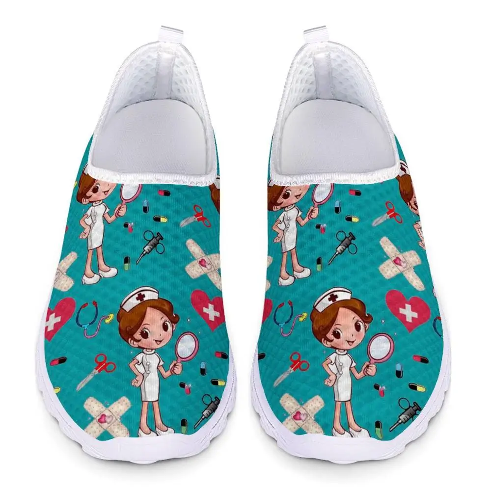 

Nursing Shoes for Women Running Shoes Cute Cartoon Nurse Doctor Print Slip On Flats Mesh Sneakers Summer Casual Ladies Loafers