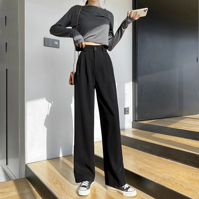 

Костюмные брюки женские прямые весна-лето 2021 стройнящие универсальные Свободные повседневные прямые широкие брюки с высокой талией