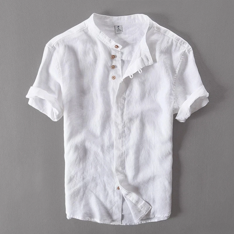 

Men's Short Sleeve Shirt Slim Fit Slim Fit Pure Linen Top Casual Pure Color