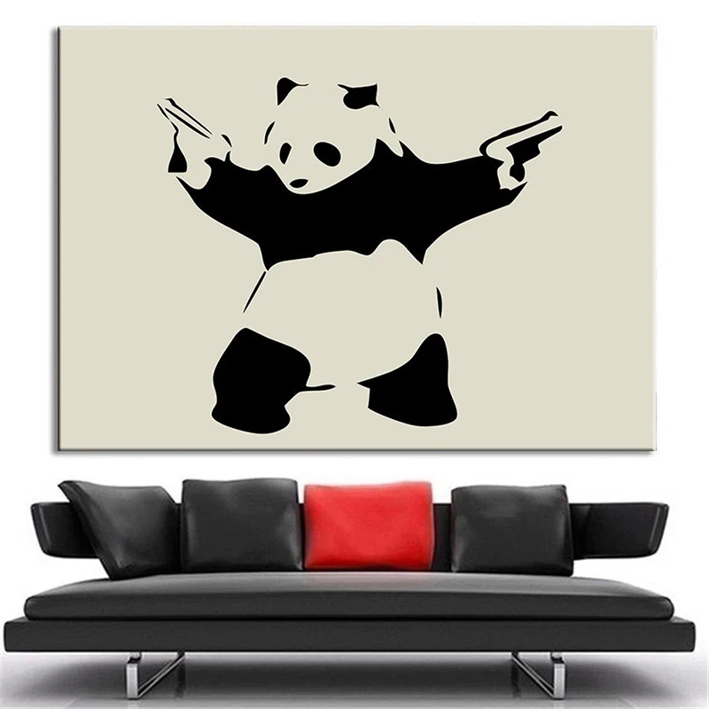 Панда Бэнкси с пистолетами кремовыми цветами холст художественные картины