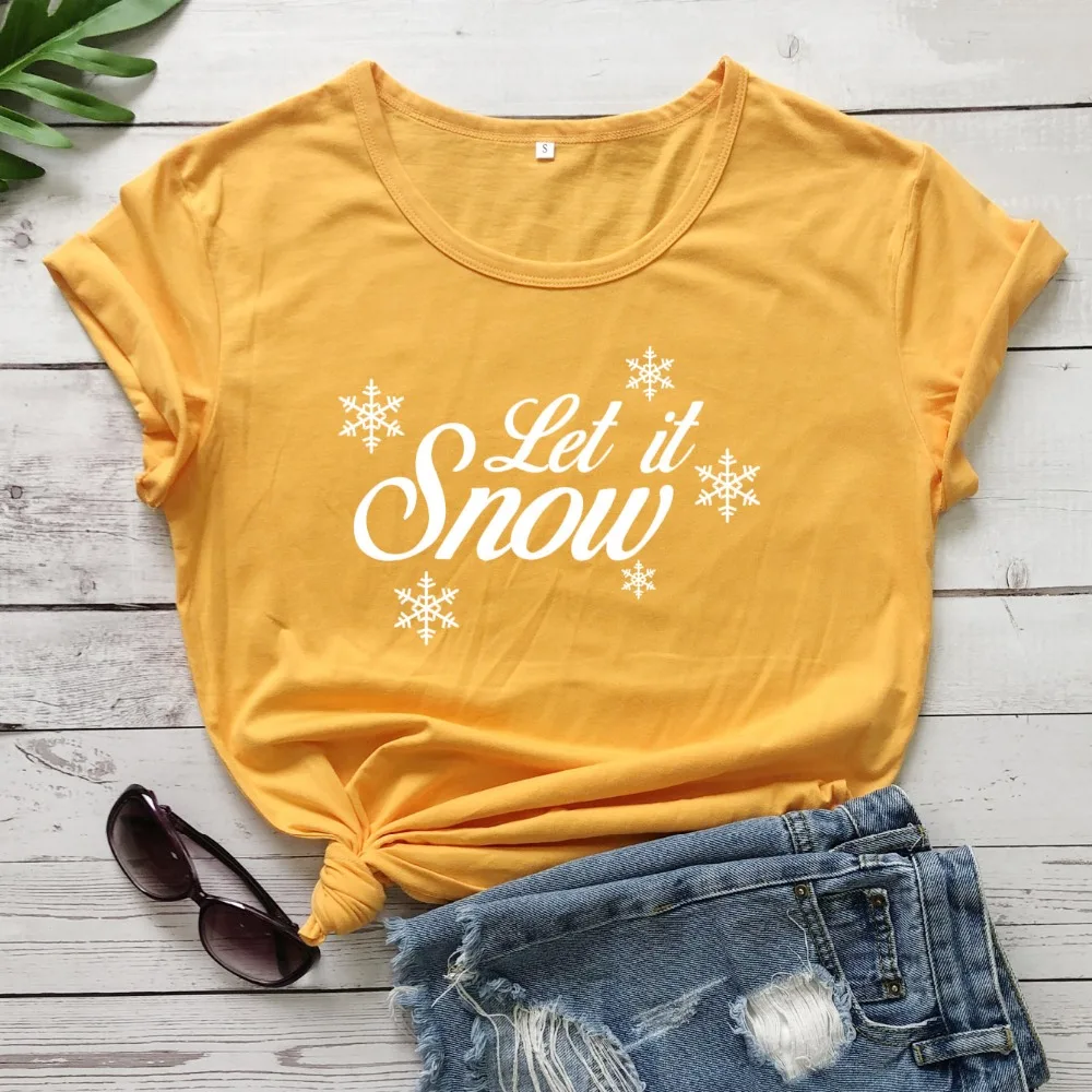 Let It Snow Graphic Tees Женская мода Снежинка Эстетическая футболка Рождественский