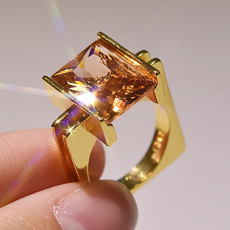 Женское золотое кольцо с натуральным цитрином 14 к роскошное обручальное