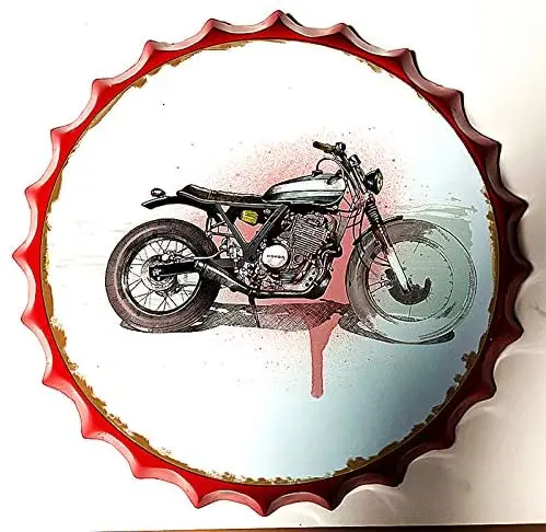 

Tin Sign Bottle Cap Metal Tin Sign Retro Motorcycle Garage Diameter 13.8 inches, Round Metal Signs for Home and Kitchen