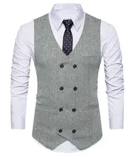 Chalecos de doble botonadura para hombre, traje informal de alta calidad con patrón de espiga para boda, color azul real, 2021 (4)