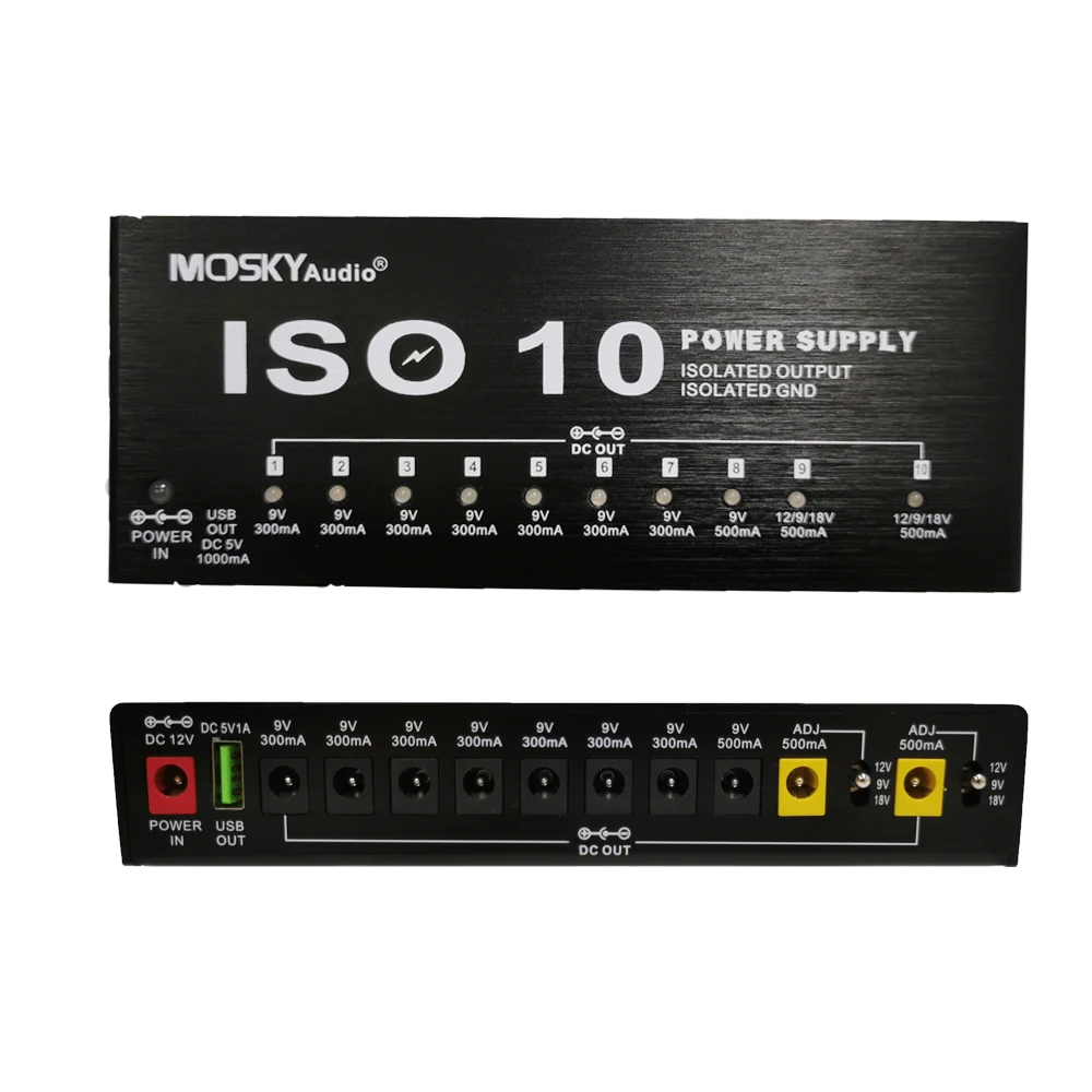 MOSKY ISO 10 гитарный эффект педаль питания изолированных DC выход s & One 5V USB для 9V 12V 18V