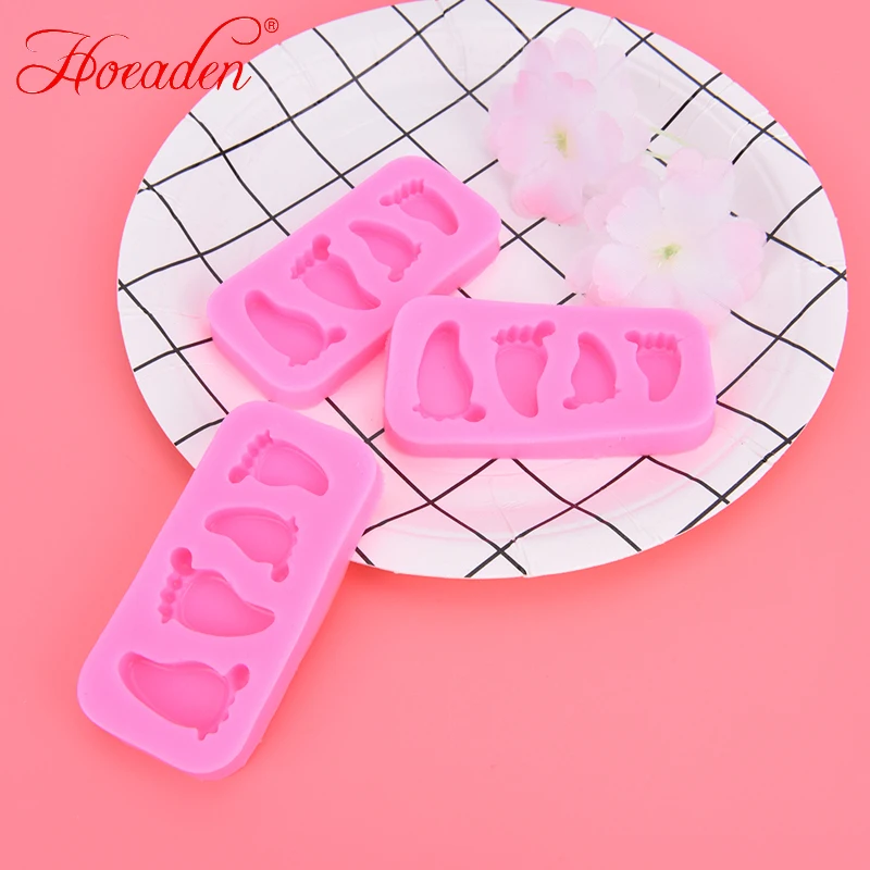 

4 Hole Cute Baby Feet Silicone Fondant Cake Decorating Mold Kitchen Baking MoldAA