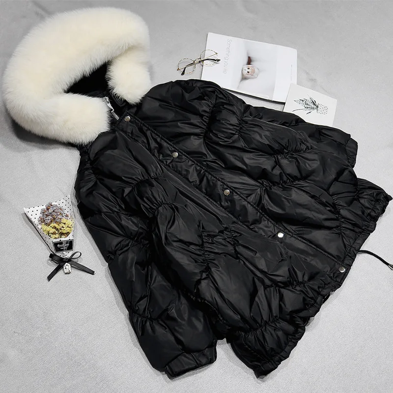 Зимняя куртка пуховик Для женщин Повседневное Длинная толстовка с мехом большой