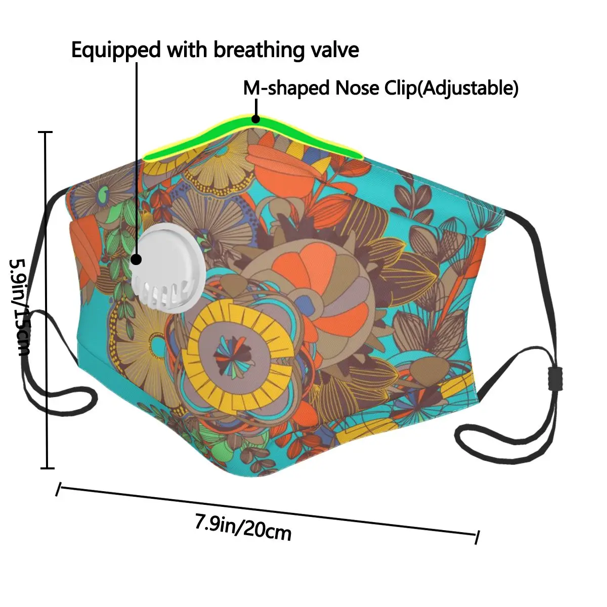 

Boho Pattern Blue Mask with Breathing Hole and Filter Reusable Dustproof Mask Windproof