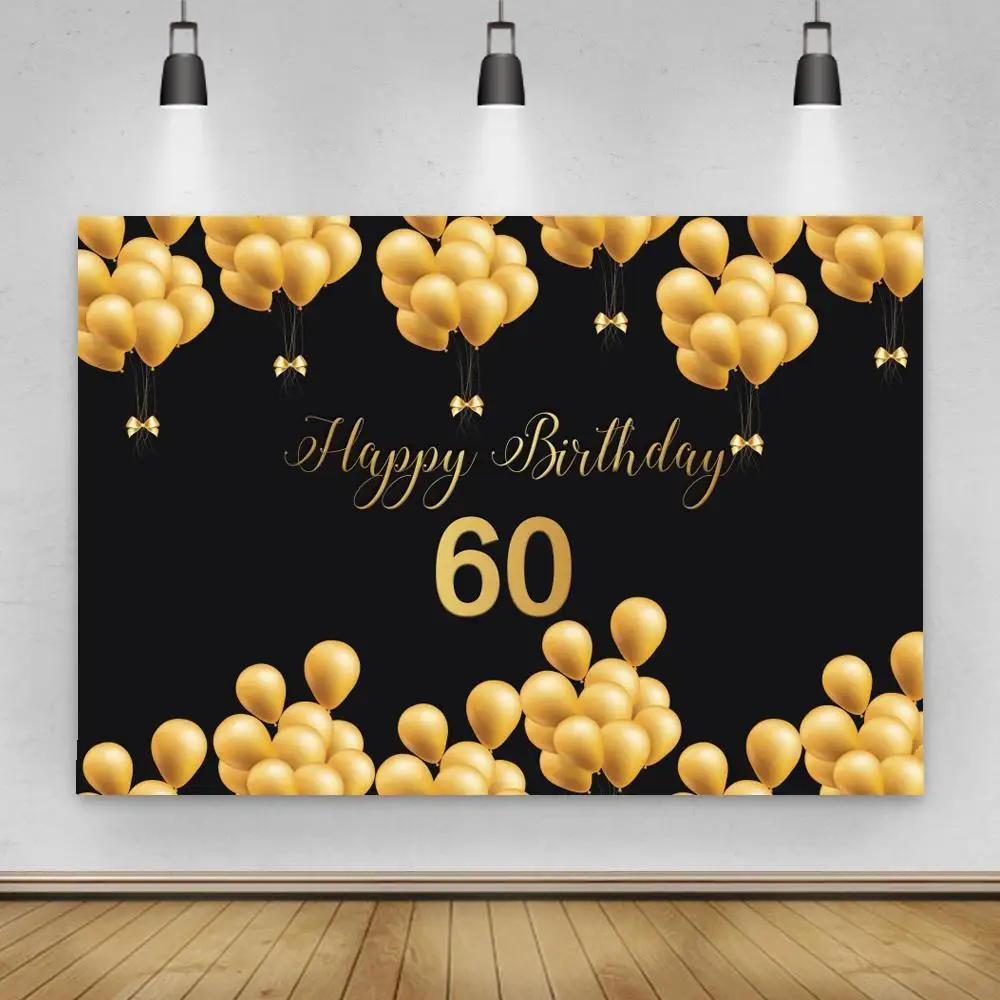 

Golden Black Balloons Happy 30th 40th 50th 60th 70th 80th Birthday Party Customized Poster Photo Background Photography Backdrop
