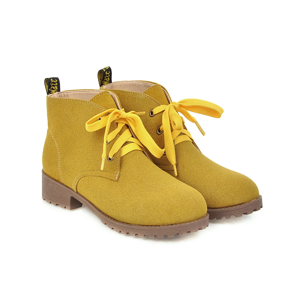 Yellow Thick Lining Новинка года; Модные женские ботильоны черного и синего цвета; модные женские ботинки телесного цвета на не сужающемся книзу массивном каблуке; большие размеры 10-43; EH901 - Цвет: Yellow Thick Lining
