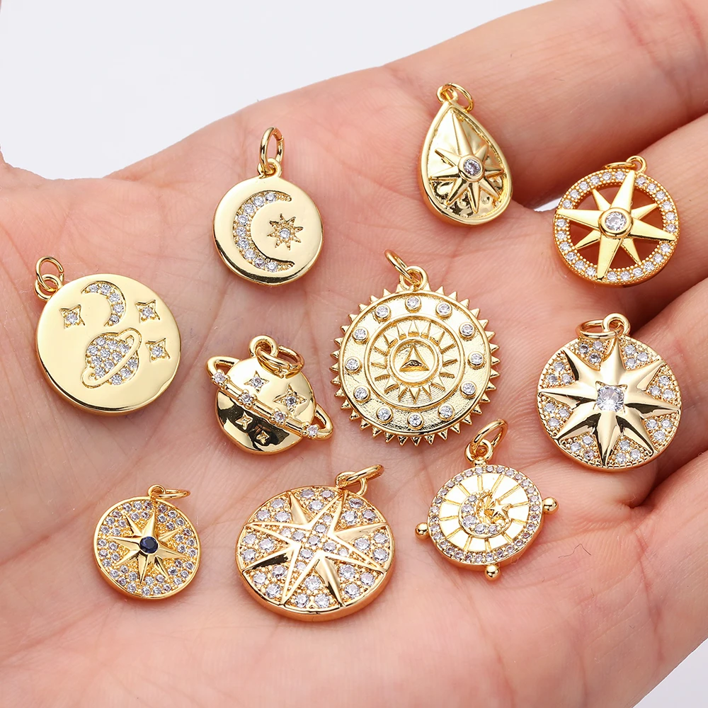 

Star Pendant Charms for Jewelry Making Supplies Gold Deisign Moon Charms Diy Earring Bracelet Necklace Copper Accessories
