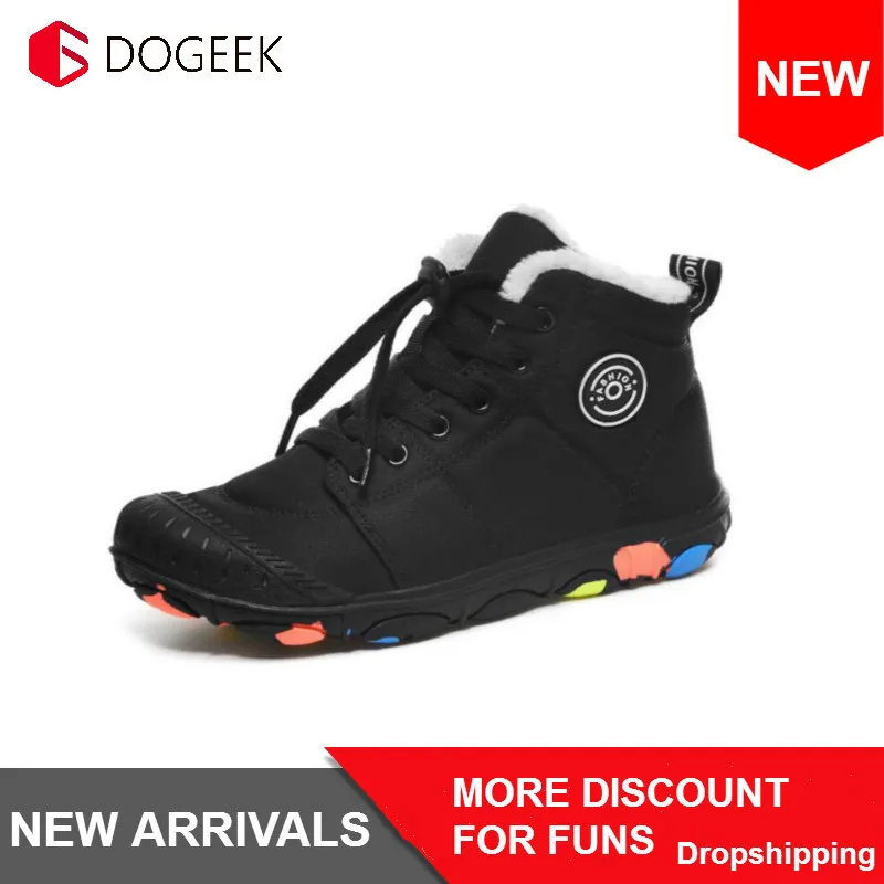 Модные детские зимние ботинки DOGEEK обувь на меху Martin спортивная для мальчиков и