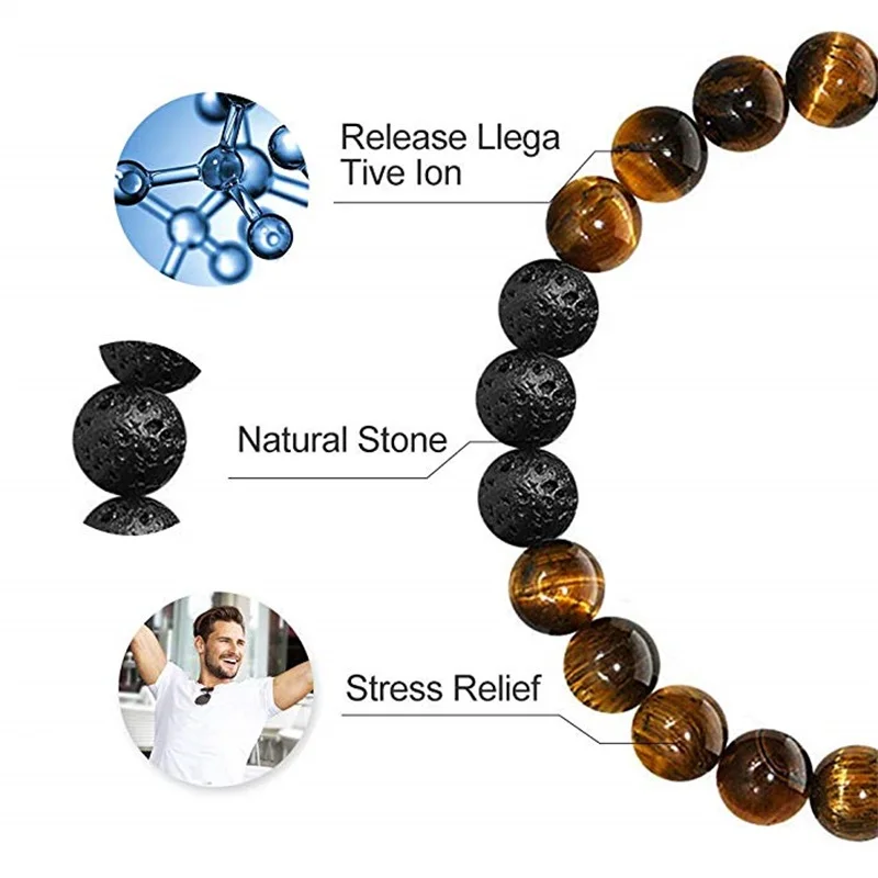 

Tiger Eye Mens Bracelet Gifts 8mm Tiger Eye Lava Rock Stone Anxiety Bracelets Adjustable Essential Oil Diffuser Bracelet Men