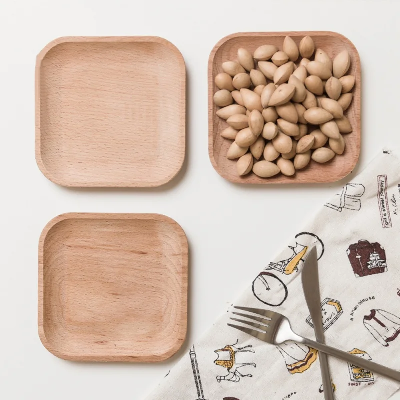Solid Wood Plate Whole Acacia Fruit Dishes Household Coaster Saucer Tea Tray Dessert Dinner Breakfast Tableware | Дом и сад