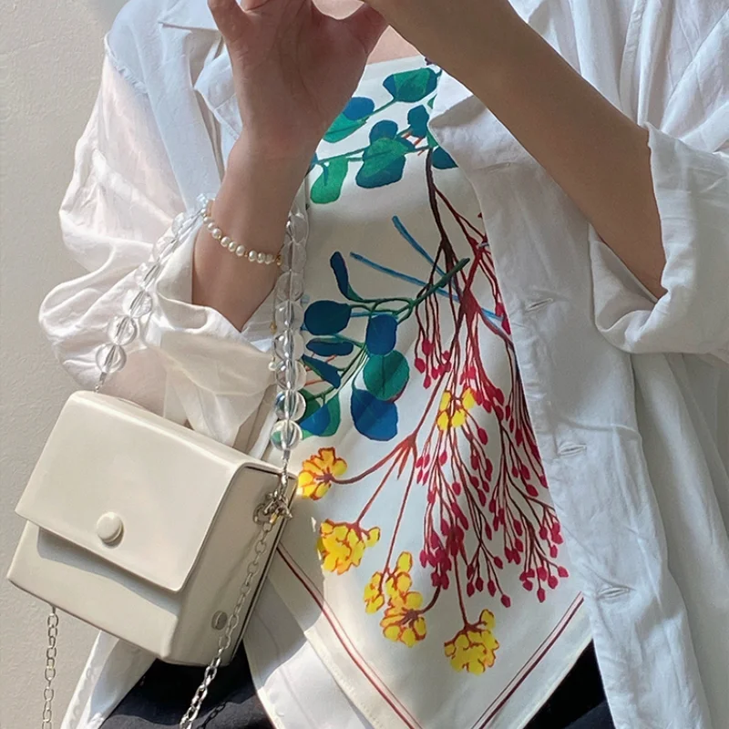 

Women's Small Square White Bag Ladies Bead Chain Handbags Clutch Purses Ladies Luxury Designer Shoulder Crossbody Bags Bolsos