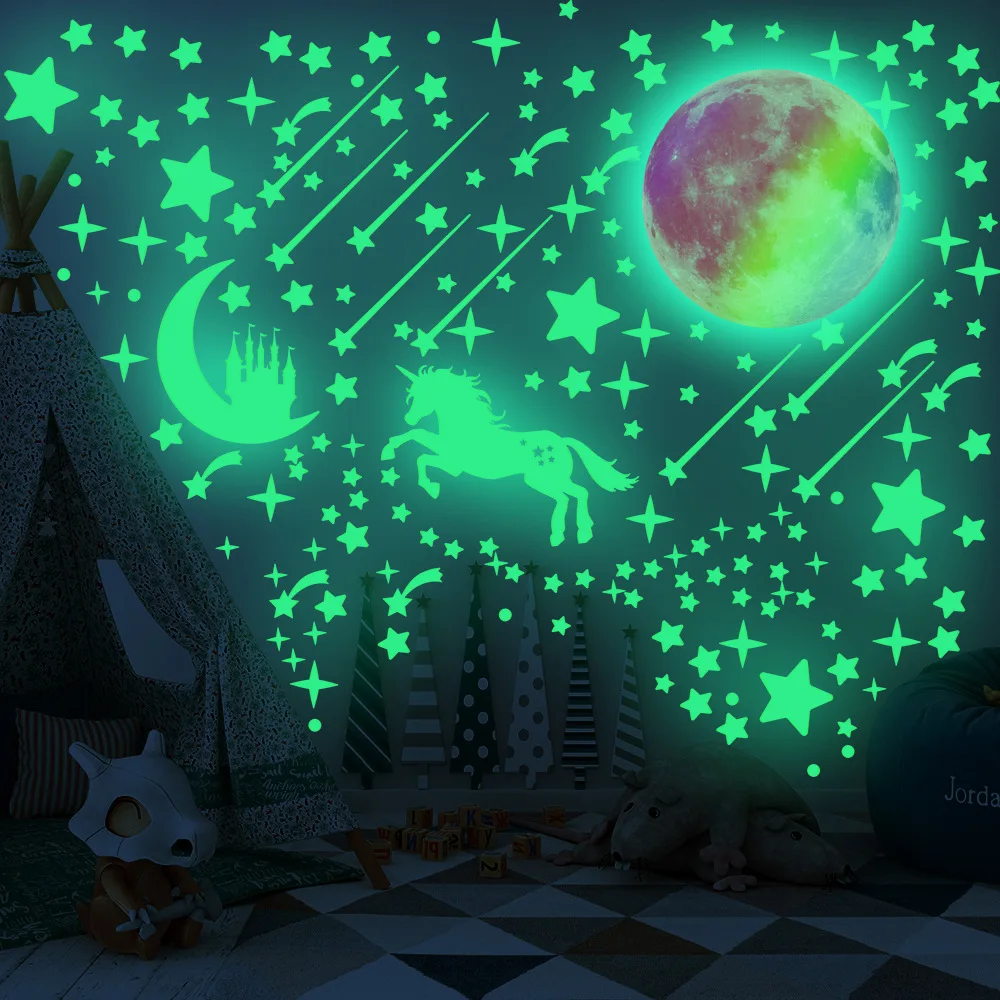 Цвета радуги для девочек световой лунный замок наклейки на стену DIY настенные