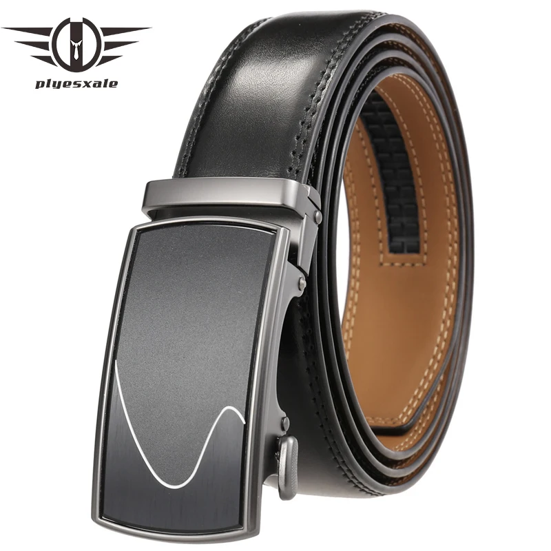 

2021 New Genuine Leather Man Belts Black Dark Brown Luxury Men's Belt Cowskin With Automatic Ratchet Buckle 3.5cm Width B412