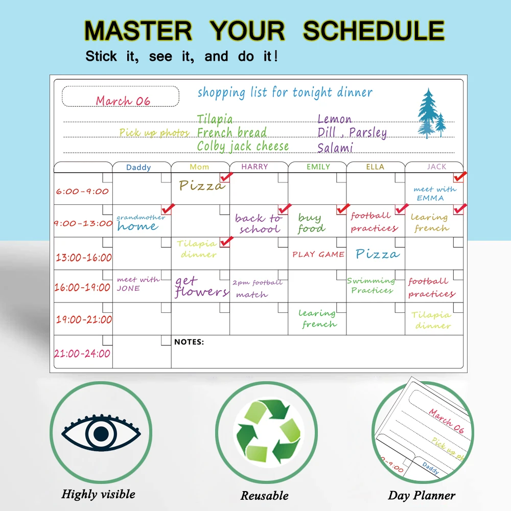 КАЛЕНДАРЬ СУХОЙ стирания A3 ЕЖЕНЕДЕЛЬНЫЙ магнитной сушки для холодильника список