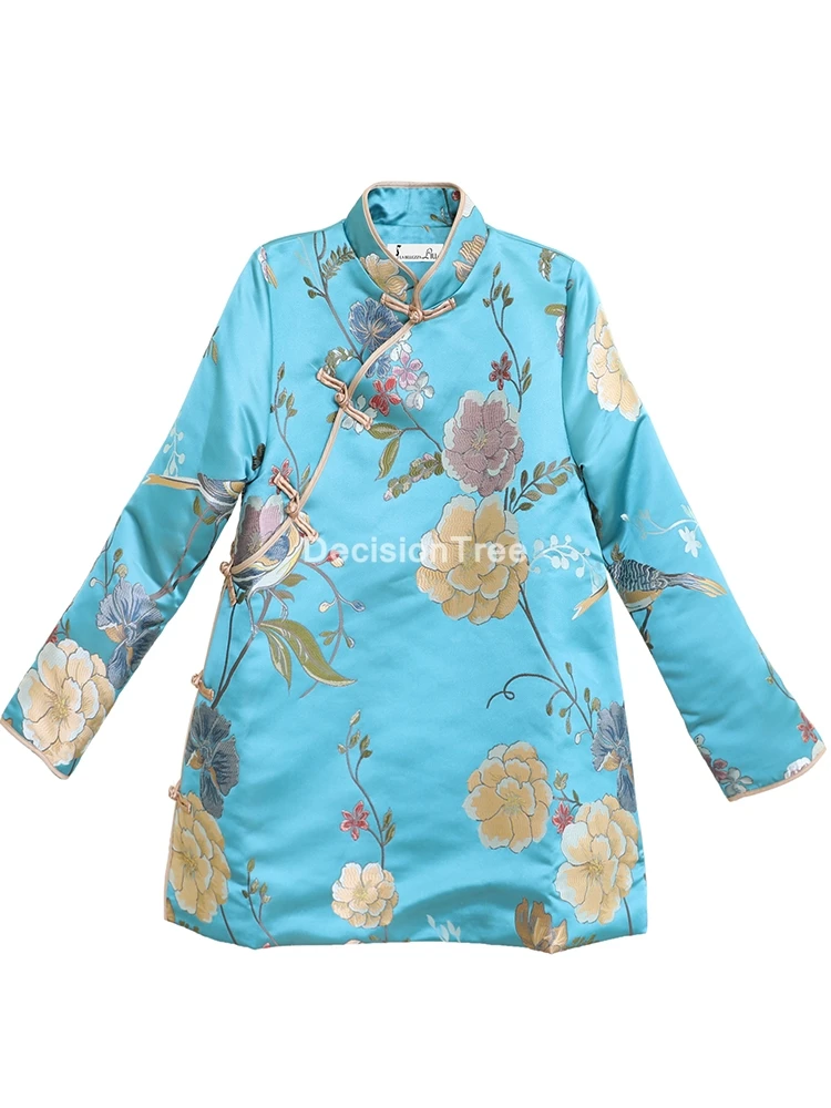 

2021 chinese traditional women coat satin flower jacket vintage women qipao vintage women tang embroidery coat cheongsam top
