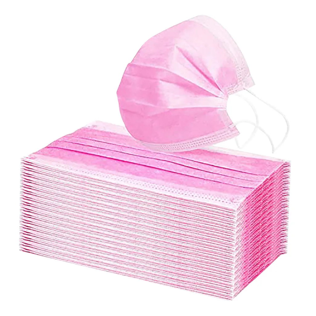 

50pc Pink Disposable Masker Adult 3 Layers Mascarillas Unisex Breathable Cubrebocas Halloween Cosplay Face-masks Mondkapjes