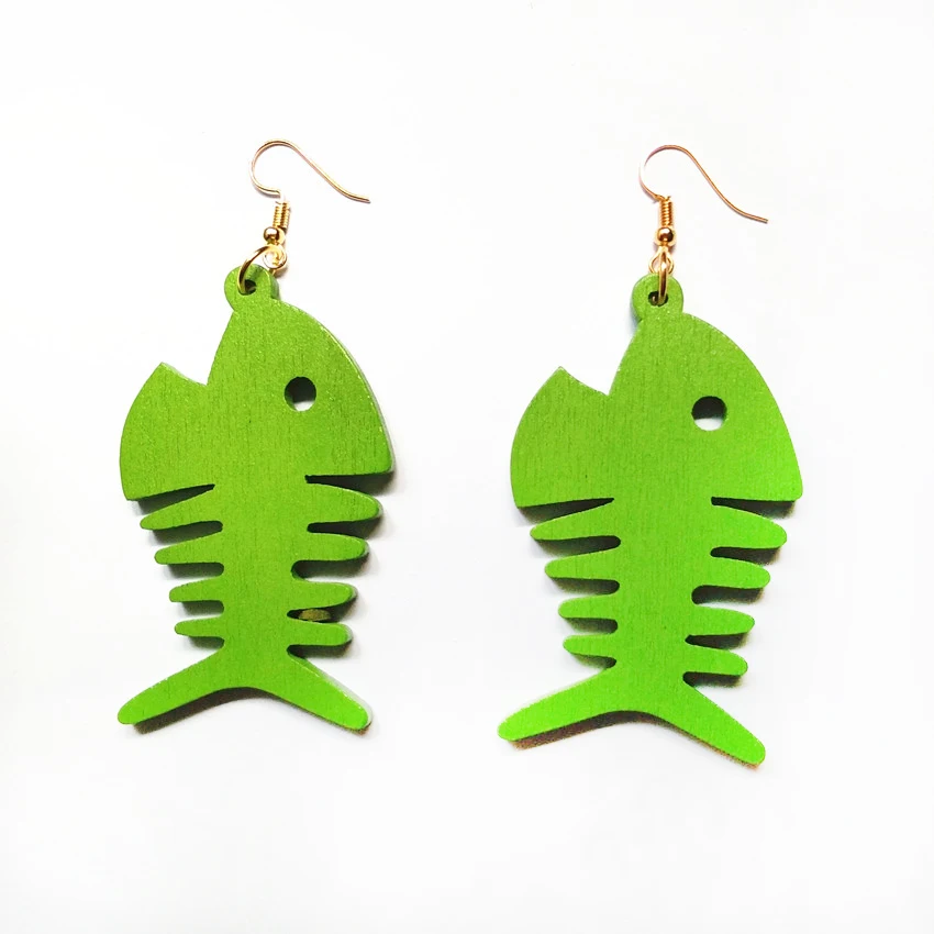 

New Fashion Gold Hook Big Fish Long Drop Earrings 3D Animal Cute Decorations Romantic Party Gifts For Women Girls Wooden Jewelry
