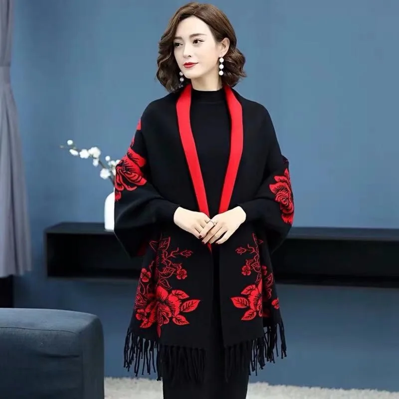 Женский свитер с V-образным вырезом Повседневная шаль кисточками и