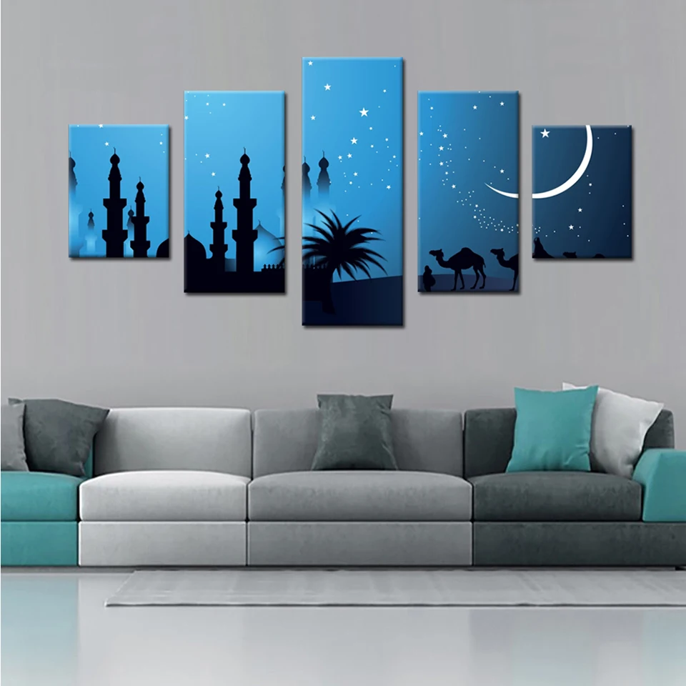 

Canvas HD Print Painting Modular Pictures 5 Panel Islamic Celebration Night Frame Wall Art Poster Modern Home Decor Living Room