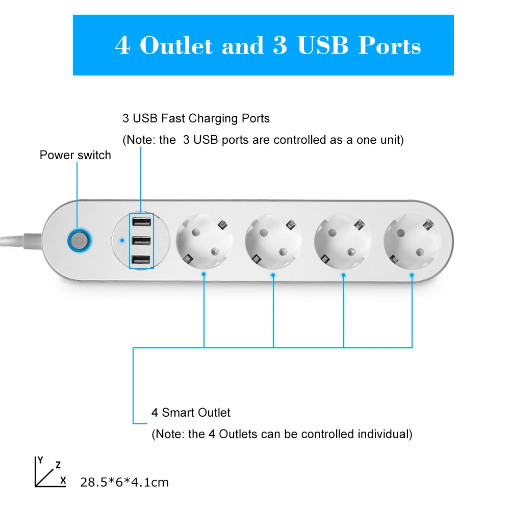 

WiFi Smart Power Strip Outlet Timer Switch Extension 4 USB Port With Alexa Google Home Remote Control Support Device Sharing