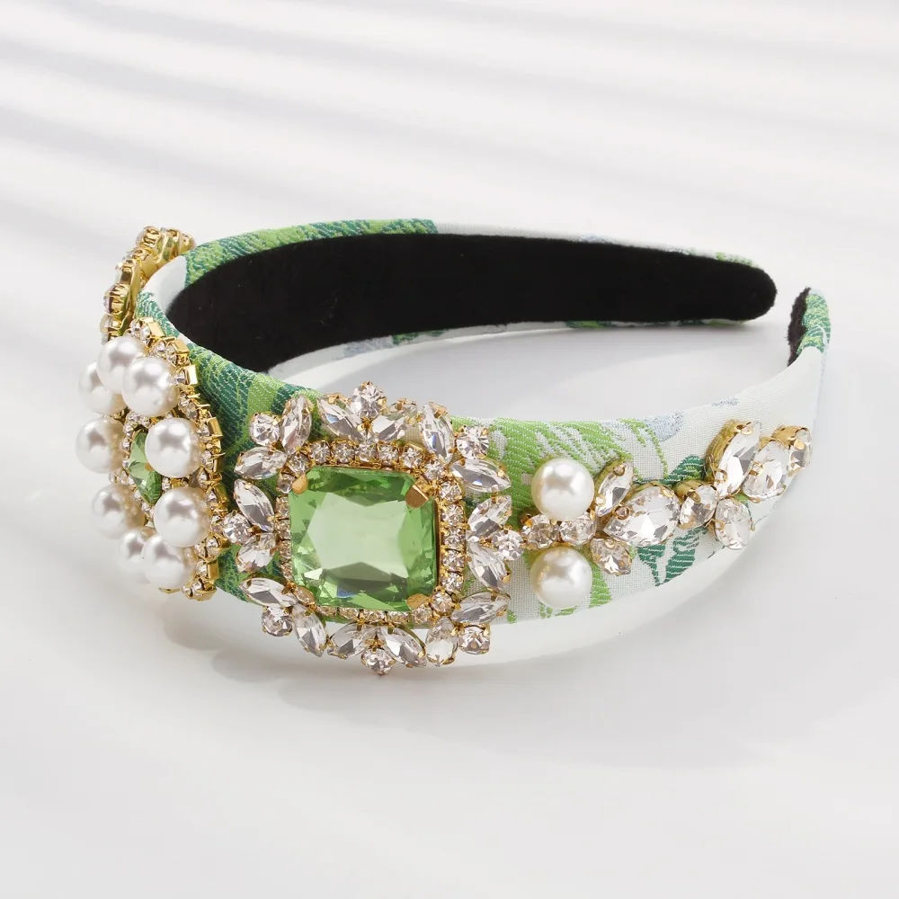 

Designer Colorful Rhinestone Diamante Hairband for Women Luxury Faux Pearls Hair Bead Party Female Accessories Headband Hair