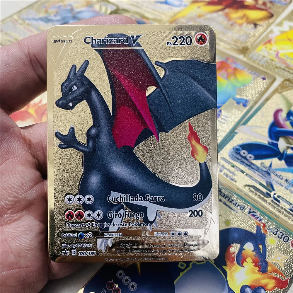 Испанские Покемоны металлические карты V-образные Желтые Vmax коллекция подарков