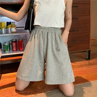 korean fashion casual plus size shorts women summer clothing new elastic high waist moon embroidery solid loose oversized shorts