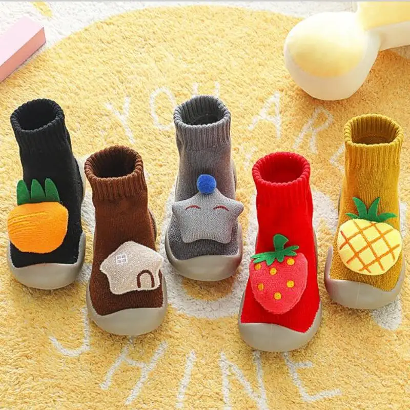 

Милые детские туфли в форме фруктов; Носки с рисунком; Обувь для первых шагов; Мягкие резиновые носки для маленьких мальчиков и девочек 3-36 ме...