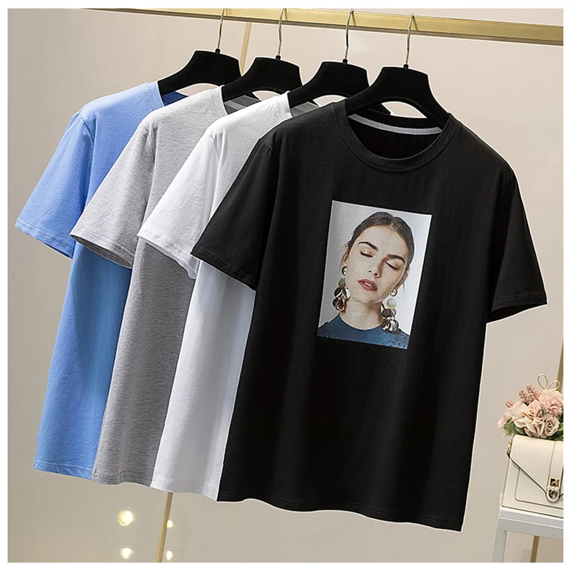

GGRIGHT Cotton Casual O-Neck T-shirt Women Loose Knitted Short Sleeve Tee Shirt Female Print Harajuku Tops Ladies Spring Summer