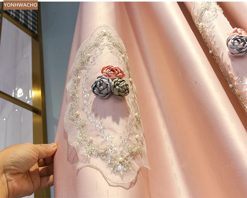 

Custom curtain luxury Korean girl princess wind pink children's room warm cloth blackout curtain tulle panel C562