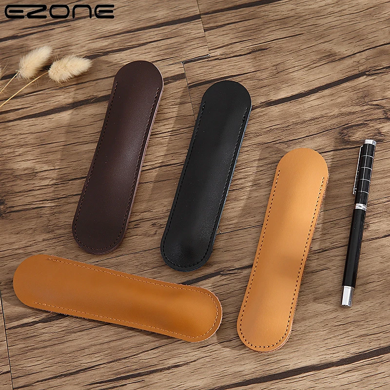 EZONE-estuche de cuero genuino para bolígrafos, estuche Kawaii de alta calidad, Color sólido, portalápices, regalo de papelería, 1 ud.