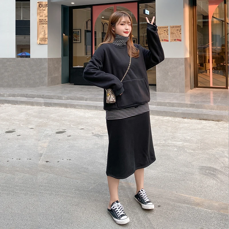 

2019 new fashion plus-size women autumn/winter suit plus sweater skirt two-piece suit 2220