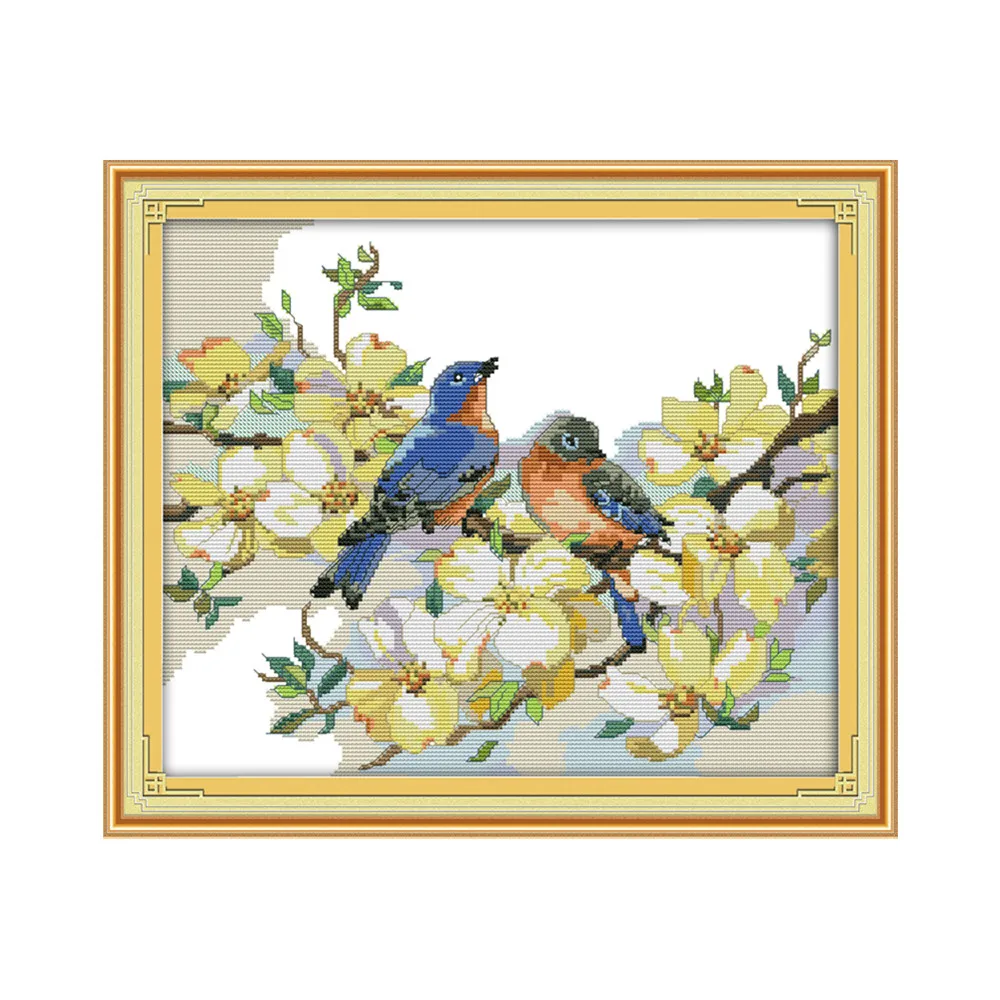 

singing birds and fragrant flowers (2) cross stitch kit 14ct 11ct pre stamped canvas embroidery DIY handmade needlework